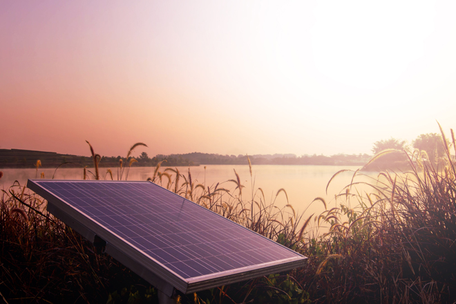 Solar energy panels in natural environment