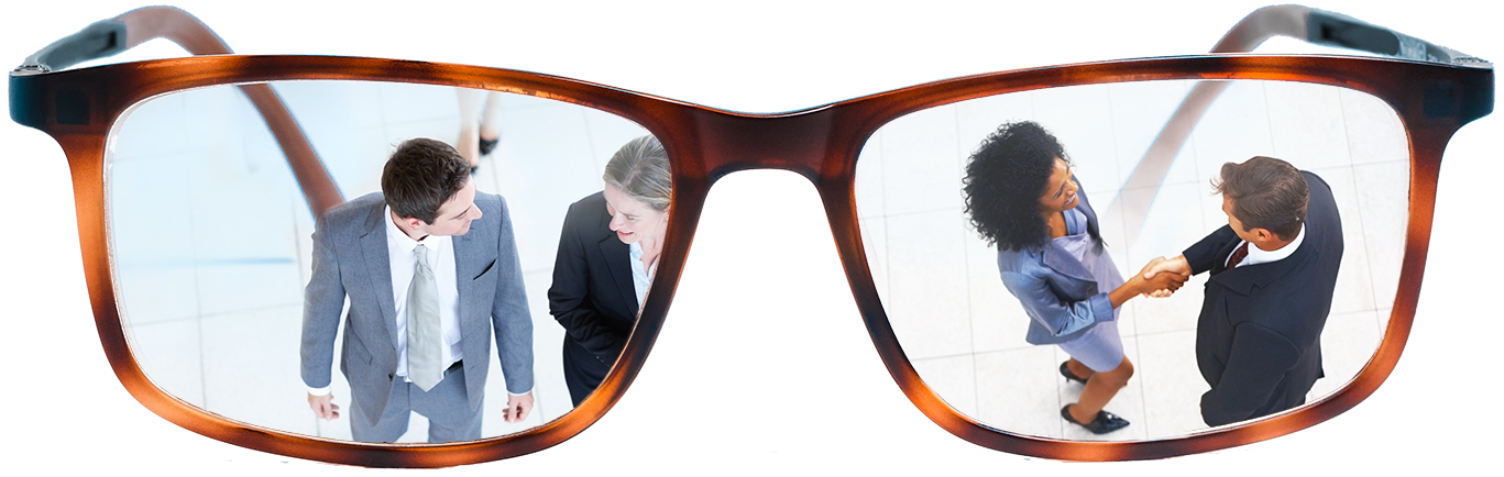 Glasses with business people in view