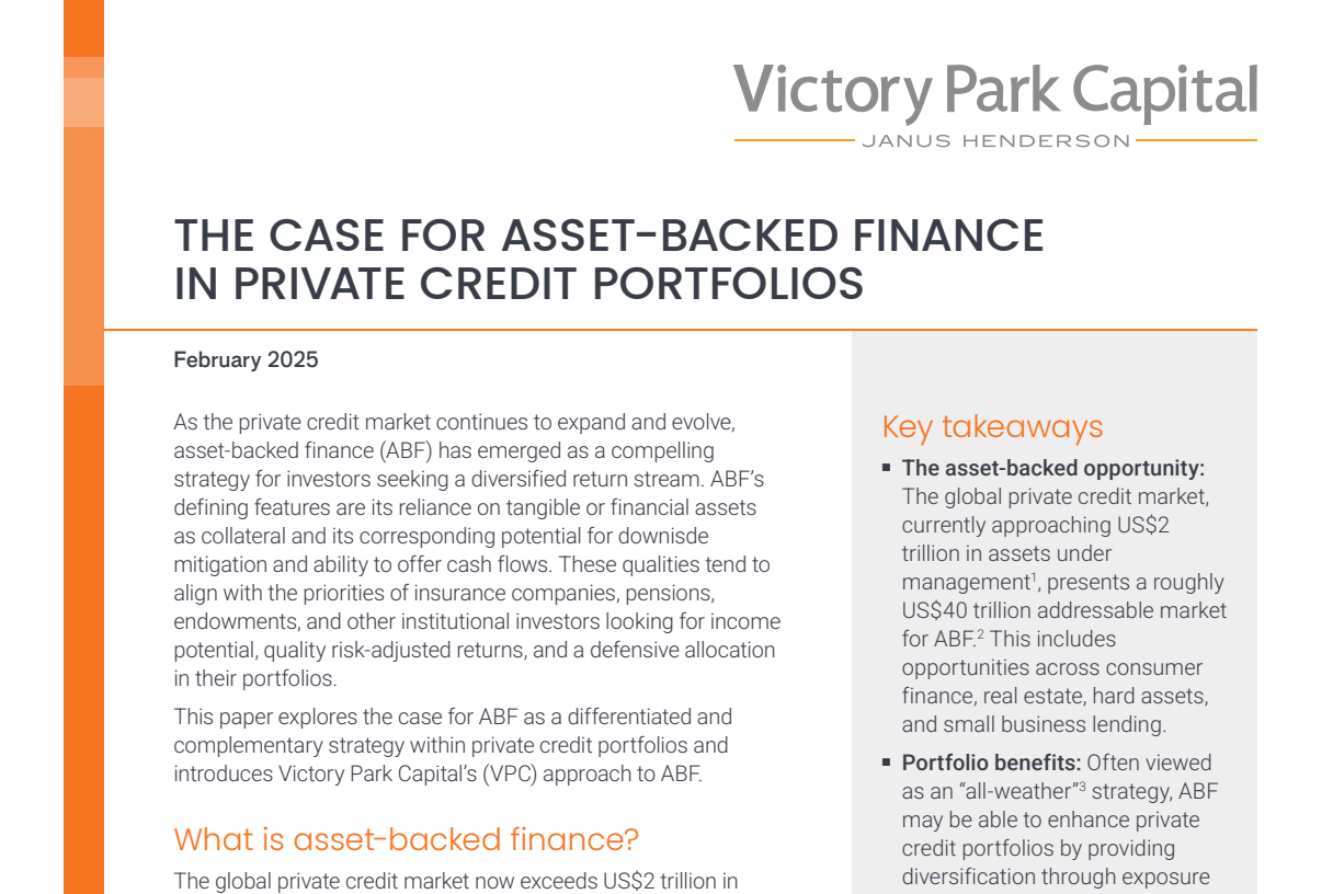 front page of the Case for Asset-Backed Finance whitepaper