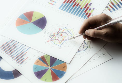 pie charts, forecasting charts, hand, pen, papers