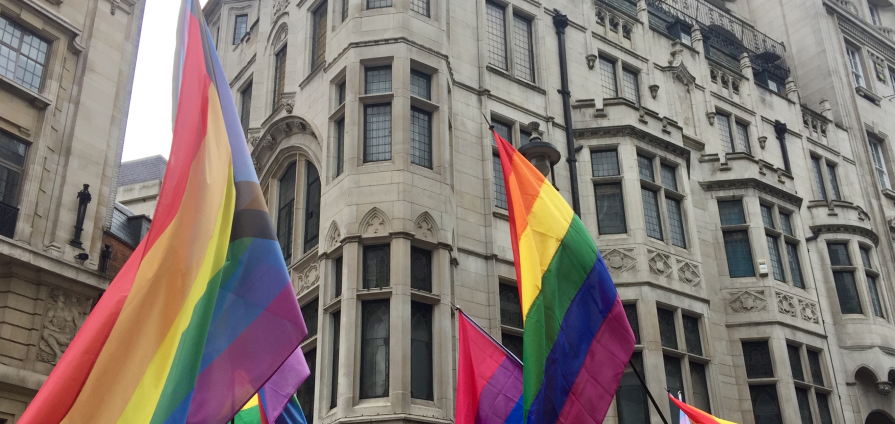 Pride flags in a city
